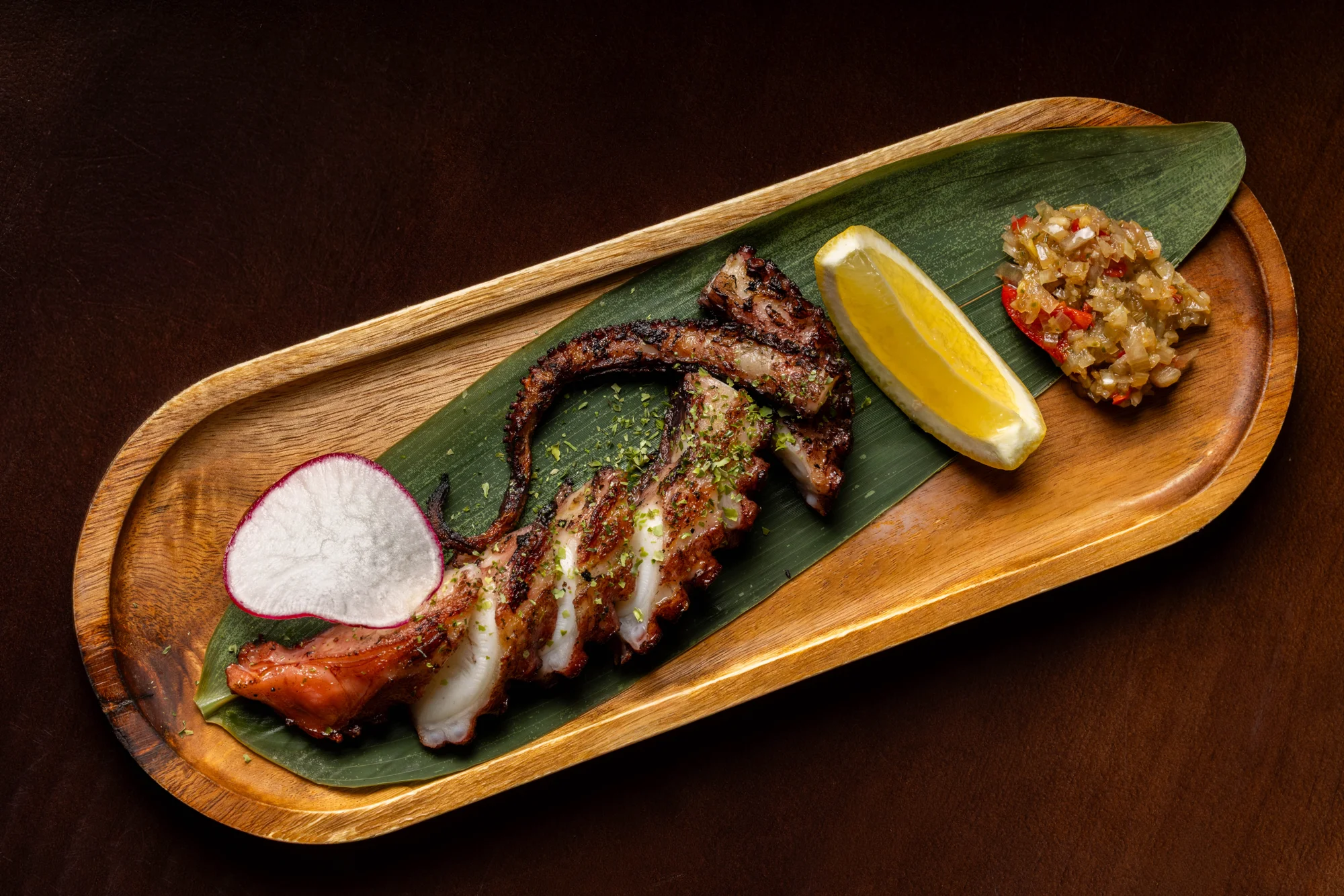 Octopus with Balinese sambal matah, lemon and fresh chili relish